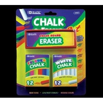 Wholesale BAZIC 12 Color & 12 White Chalk w/ Eraser Sets