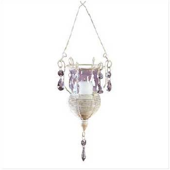 Distressed White Metal Hanging Votive Holder