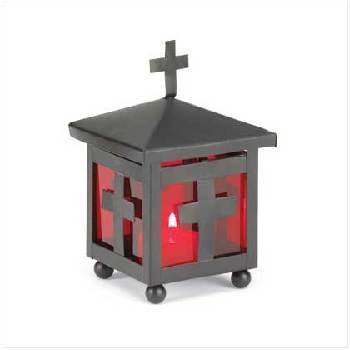 Red Metal Cross Votive Holder