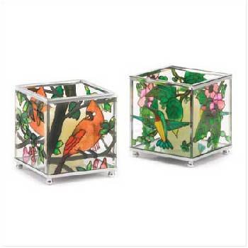 Birds Stained Glass Votive Holder
