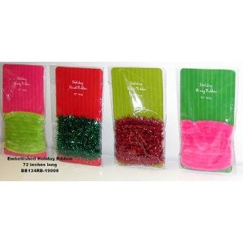 Wholesale Assorted 72" Long Holiday Fuzzy/Tinsel Ribbon