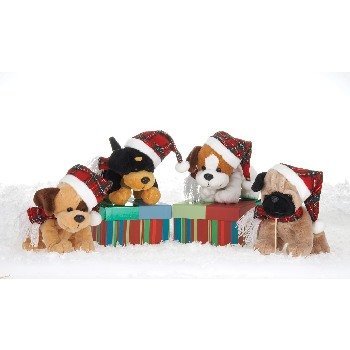 Wholesale 7" 4 Assorted Dogs With Plaid Xmas Hat
