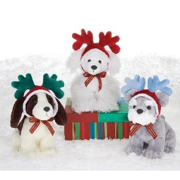 Wholesale 6.5" 3 Assorted Xmas Dogs With Antlers