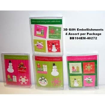 Wholesale Assorted 4-Pack 3D Gift Embellishment Stickers