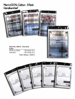 Wholesale Men's Cotton 3pk Handkerchiefs