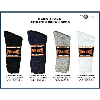 Wholesale 3Pk Men's Crew Sock. White