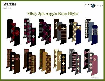 Wholesale Missy 3 Pk Argyle Knee Highs