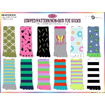 Wholesale Rainbow Stripe Toe-Socks With Non-Skids