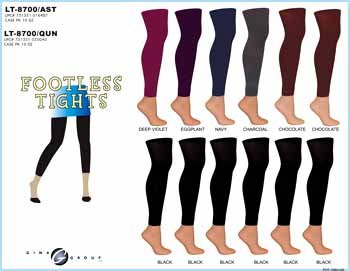 Wholesale Ladies Footless Tights / Ast Colors