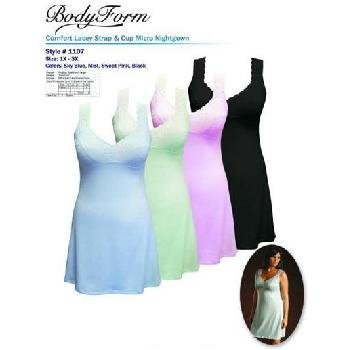 Wholesale BodyForm Lacy Strap Nightgown