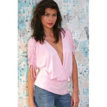Wholesale Brushed Rayon Gathered Sleeve Surplice SideTie Top