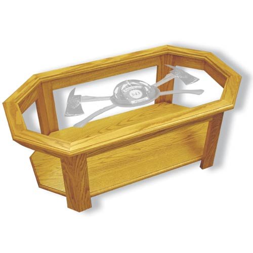 39"x22"x15" tall Axe 343 Firefighter's Octagon Etched Glass Top Coffee Table