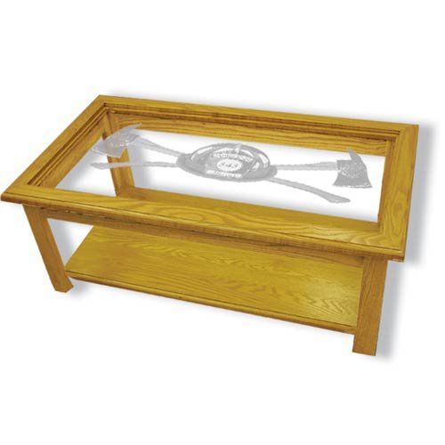 39"x22"x15" tall Axe 343 Firefighter's Rectangular Coffee Table with Etched Glass