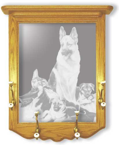 22"x26" "Rookies" by Linda Picken German Shepard Police Dog Coat Rack with Etched Mirror