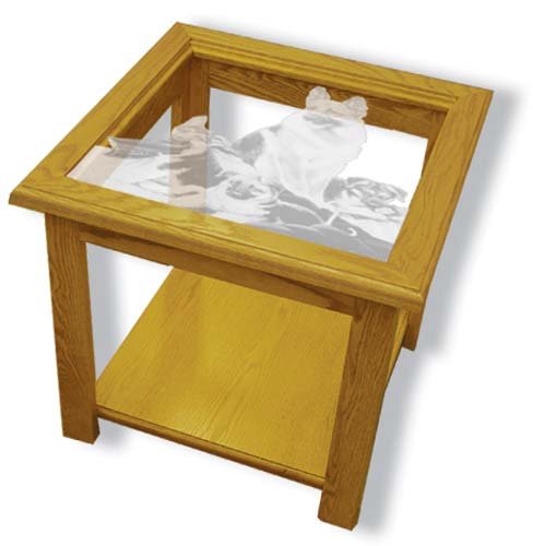 22"x22"x20" tall German Shepard Police Dog Square End Table w/ Etched Glass