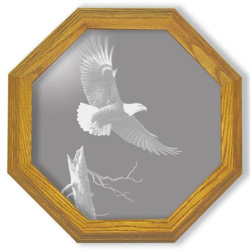 13" octagon "The Promise" American Bald Eagle Etched Wall Mirror