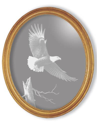 15"x19" oval "The Promise" American Bald Eagle Etched Wall Mirror