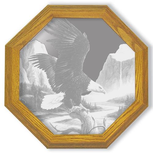 28" octagon "Freedom" American Bald Eagle Etched Wall Mirror