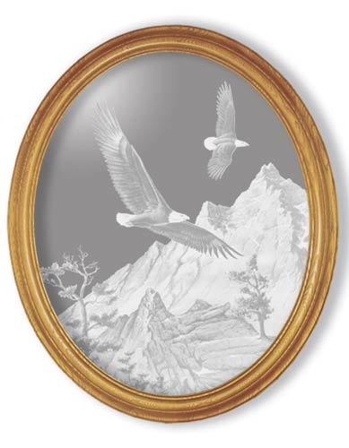 15"x19" oval "Soaring the Peaks" American Bald Eagle Etched Wall Mirror
