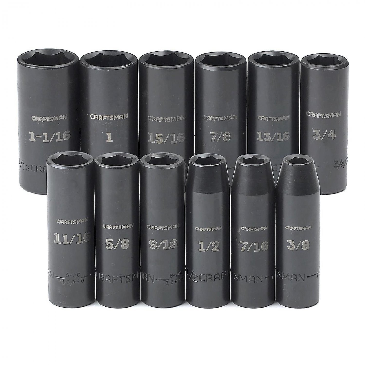 12 Pc Craftsman 1/2" Drive Deep Impact Socket Set Standard 3/8 to 1-1/16" 15886