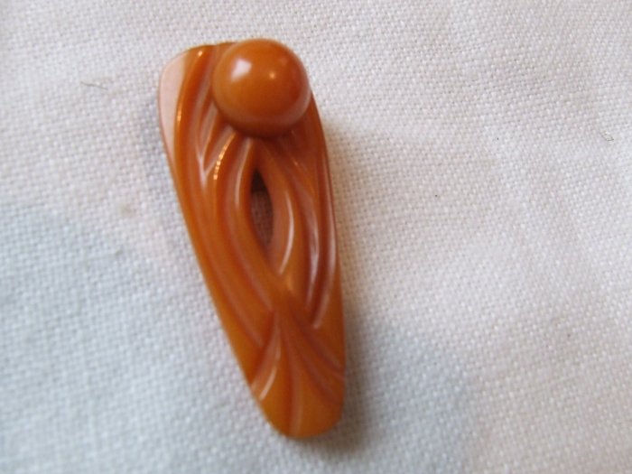 Dress Clip BAKELITE Orange Unique carved