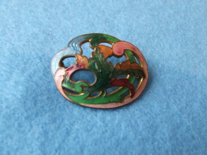 Pin Art Noveau Champleve' Cloissone Gold Wash