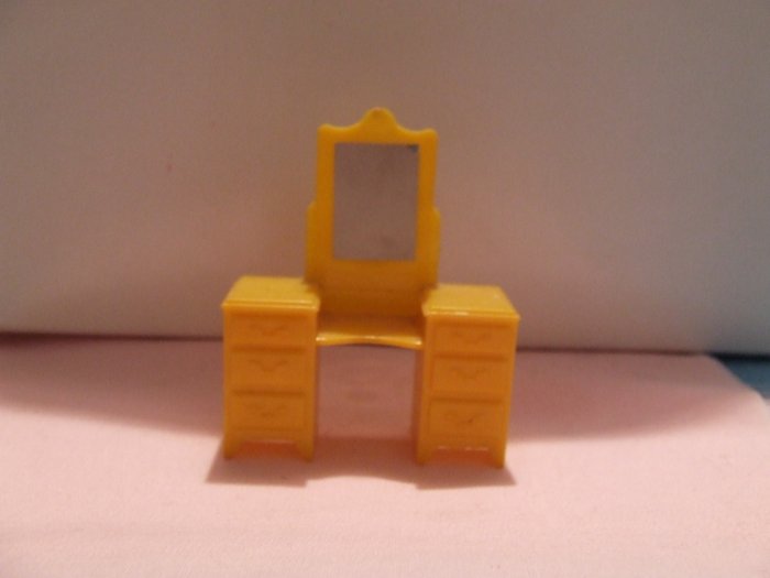 Dollhouse Furniture Molded Yellow hard plastic Vanity marked MARX