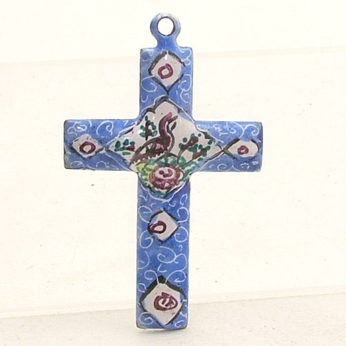 Mina Kari Blue Persian Enamel Cross Hand Painted