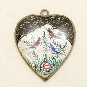 Mina Kari Black Persian Enamel Heart Bird Pendant