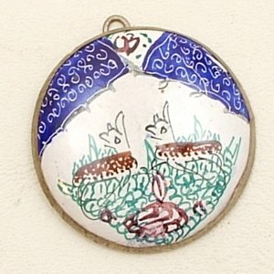 Mina Kari Blue Persian Enamel Round Deer Pendant