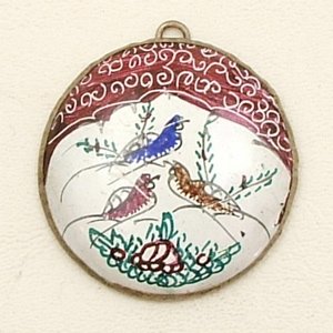 Mina Kari Brown Persian Enamel Round Bird Pendant