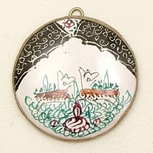 Mina Kari Black Persian Enamel Round Deer Pendant