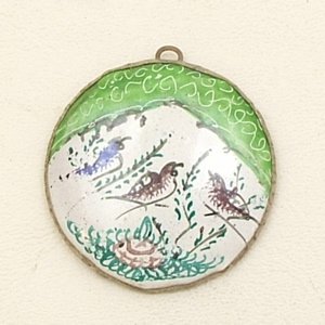 Mina Kari Green Persian Enamel Round Bird Pendant