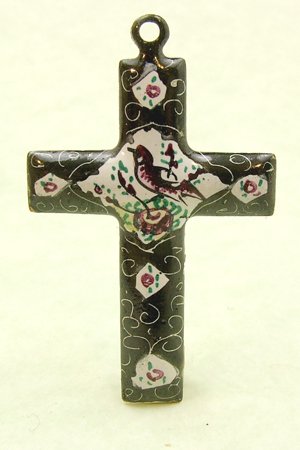 Mina Kari Black and White Persian Enamel Cross