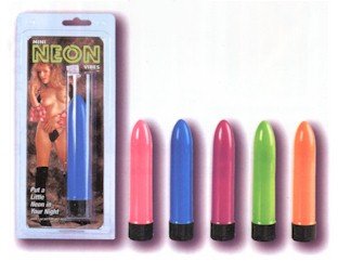 Blue 4.5 inch superslim smooth neon multi-speed vibrator. 2AA Batteries