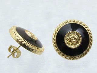 Black/Gold Button Earrings Pierced NEW!