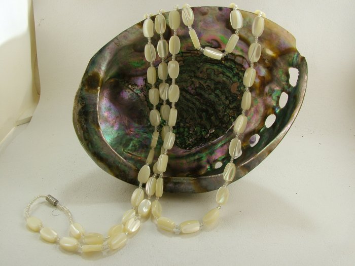 Genuine MOP Oval Beaded Necklace 43"