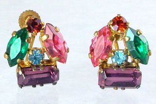 Multi-colored Rhinestone Earrings pre-WW2