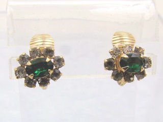 Emerald Green Rhinestone Clip Earrings