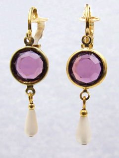Purple Glass & MOP Dangle Earrings Clip