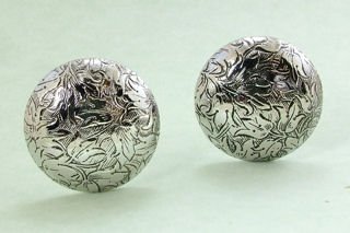 Etched Silvertone Clip Earrings
