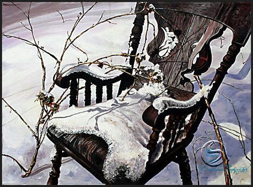 Weathered Rocking Chair Seasonal Winter Art Prints Wall Hanging Home Decorating Posters