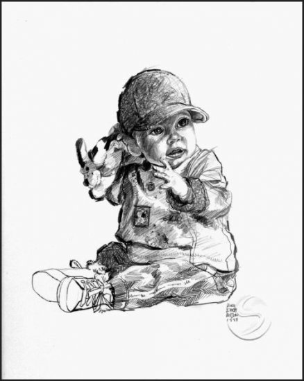 Baby In A Ball Cap Children Art Print Child Home Decorating 12"x16"