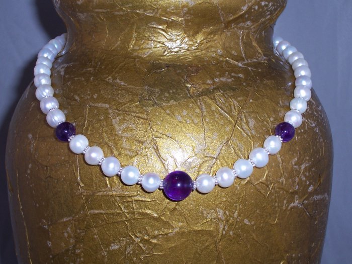 Pearls and Amethyst Necklace and Earrings