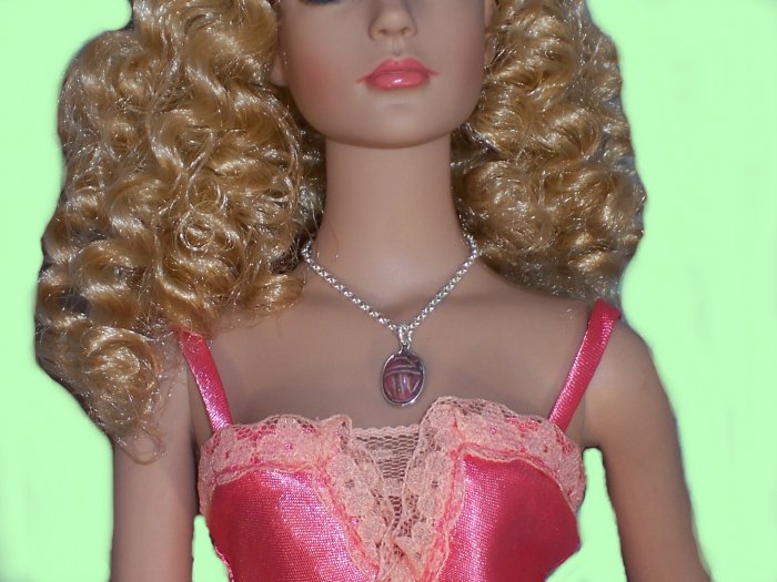 Large pink scarab on sterling chain - Fashion Doll Jewelry