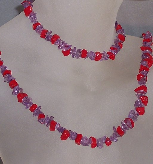 Red Hat jewelry- Coral and amethyst chip set
