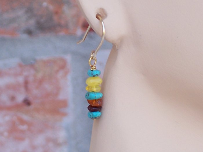 Amber and turquoise chips jewelry set