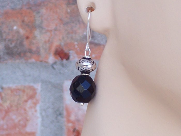 Jet glass and sterling beads set