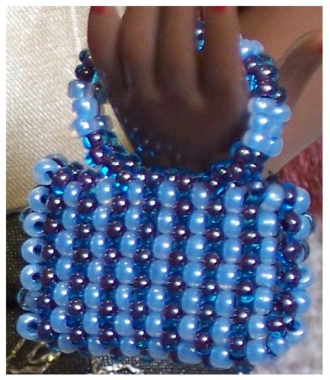 Blue stripe beaded purse - Fashion Doll Accessories