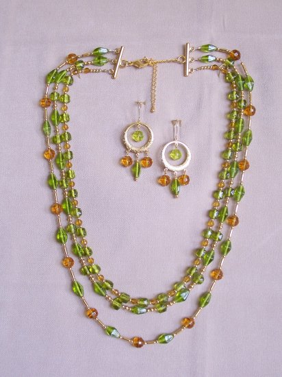 Green and gold glass set - Gold Plate Jewelry for Her